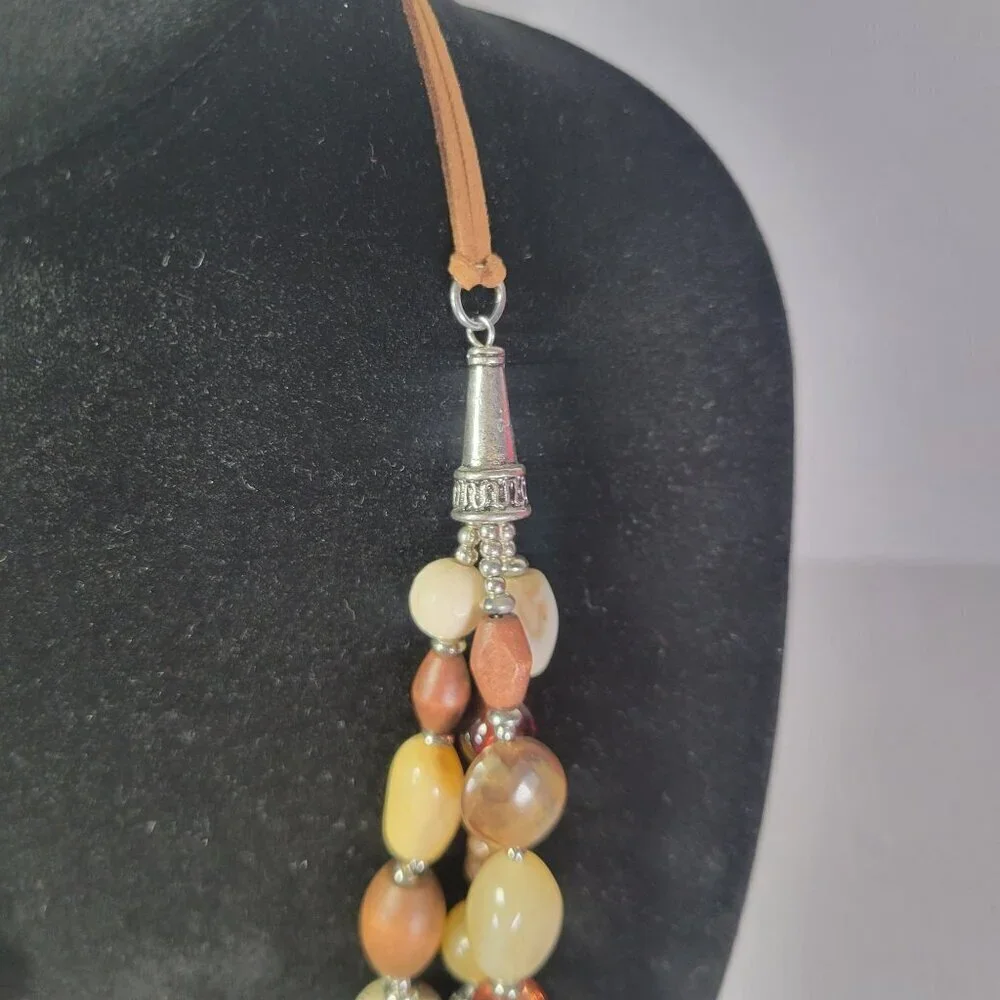 Multi-Color Beaded Necklace With Silver Accents & Adjustable Leather Cord
